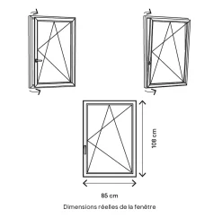 GoodHome Fenêtre 1 vantail oscillo-battante, tirant droit double vitrage en PVC blanc l.85 x H.108 cm