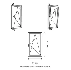 GoodHome Fenêtre 1 vantail oscillo-battante, tirant droit double vitrage en PVC blanc l.65 x H.108 cm
