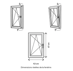 GoodHome Fenêtre 1 vantail oscillo-battante, tirant gauche double vitrage en aluminium blanc l.43 x H.67 cm