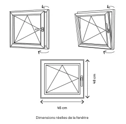 Fenêtre 1 vantail oscillo-battante, tirant gauche double vitrage en PVC blanc l.45 x H.48 cm-GoodHome Discount