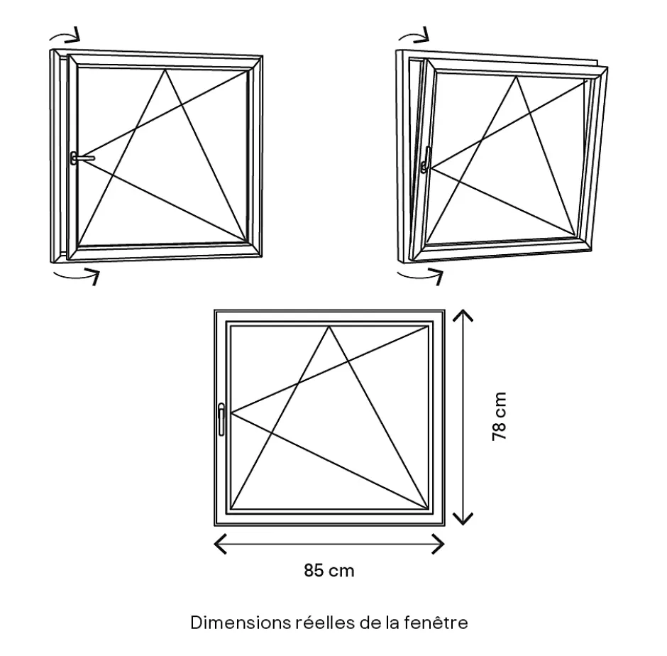 Fenêtre 1 vantail oscillo-battante, tirant droit double vitrage en PVC blanc l.85 x H.78 cm-GoodHome Online