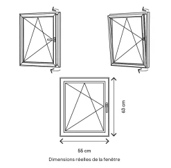 GoodHome Fenêtre 1 vantail oscillo-battante, tirant gauche double vitrage en PVC blanc l.55 x H.63 cm