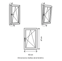 Fenêtre 1 vantail oscillo-battante, tirant droit double vitrage en aluminium blanc l.43 x H.67 cm-GoodHome Clearance