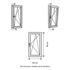 GoodHome Fenêtre 1 vantail oscillo-battante, tirant droit double vitrage en PVC blanc l.45 x H.78 cm