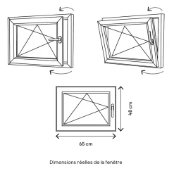 Fenêtre 1 vantail oscillo-battante, tirant gauche double vitrage en PVC blanc l.65 x H.48 cm-GoodHome
