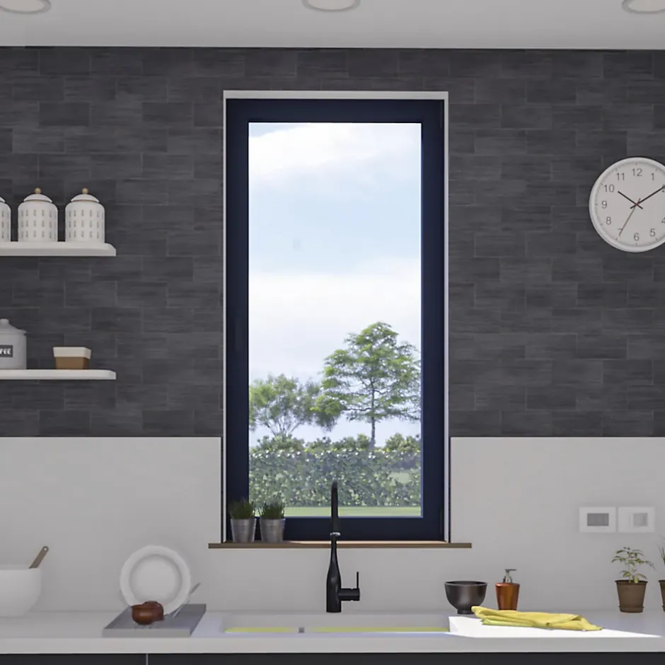 GoodHome Fenêtre 1 vantail oscillo-battante, tirant gauche double vitrage en aluminium Gris l.43 x H.47 cm