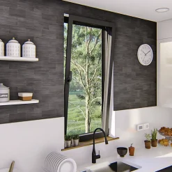 GoodHome Fenêtre 1 vantail oscillo-battante, tirant gauche double vitrage en aluminium Gris l.43 x H.47 cm