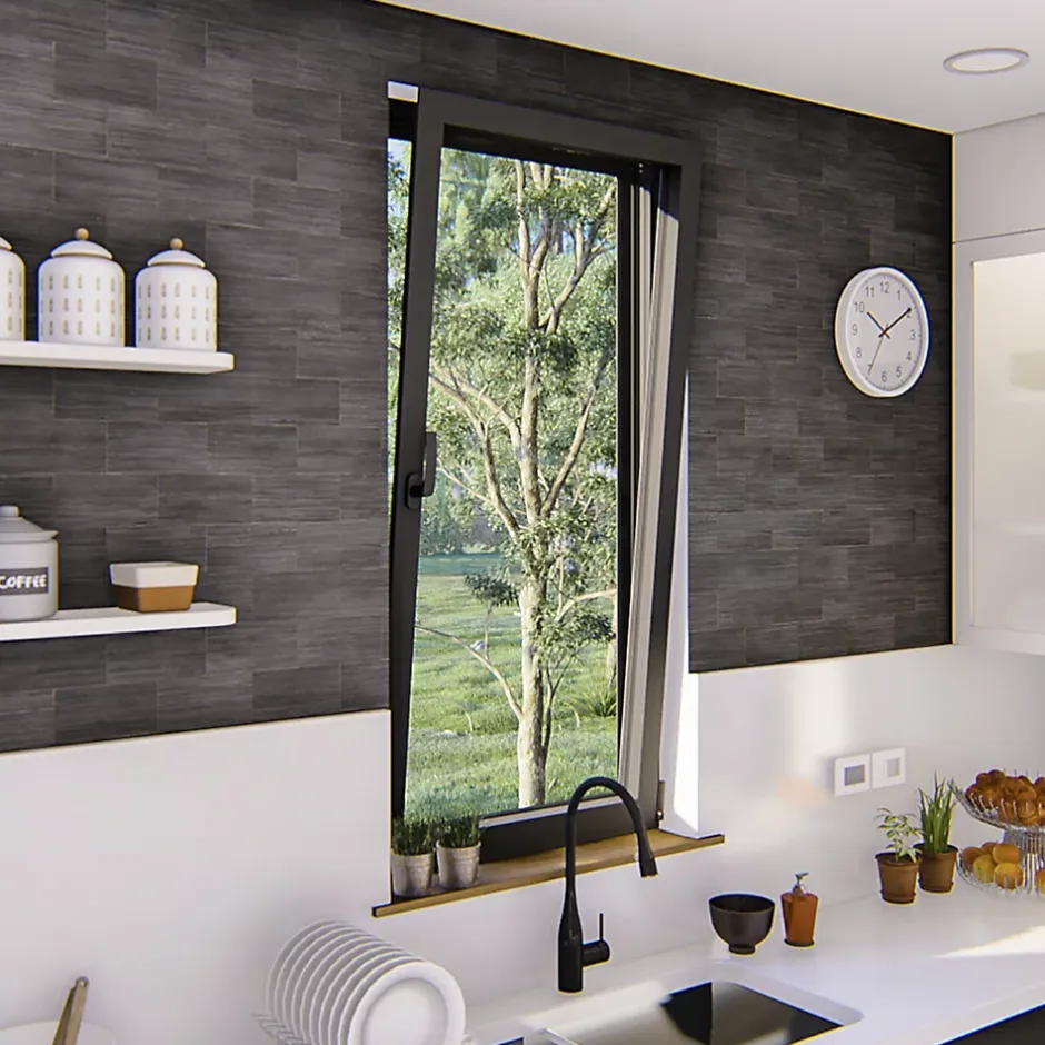 GoodHome Fenêtre 1 vantail oscillo-battante, tirant gauche double vitrage en aluminium Gris l.43 x H.47 cm