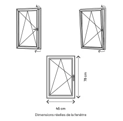 Fenêtre 1 vantail oscillo-battante, tirant gauche double vitrage en PVC blanc l.45 x H.78 cm-GoodHome Hot