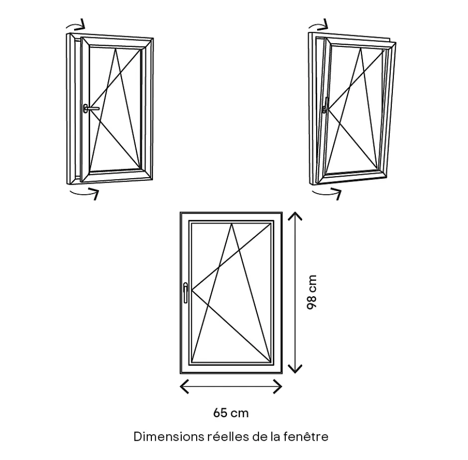 GoodHome Fenêtre 1 vantail oscillo-battante, tirant droit double vitrage en PVC blanc l.65 x H.98 cm