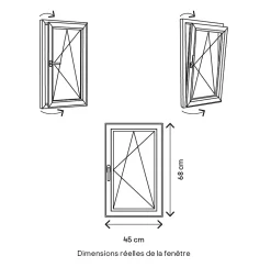 GoodHome Fenêtre 1 vantail oscillo-battante, tirant droit double vitrage en PVC blanc l.45 x H.68 cm