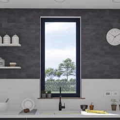 GoodHome Fenêtre 1 vantail oscillo-battante, tirant droit double vitrage en aluminium Gris l.83 x H.97 cm