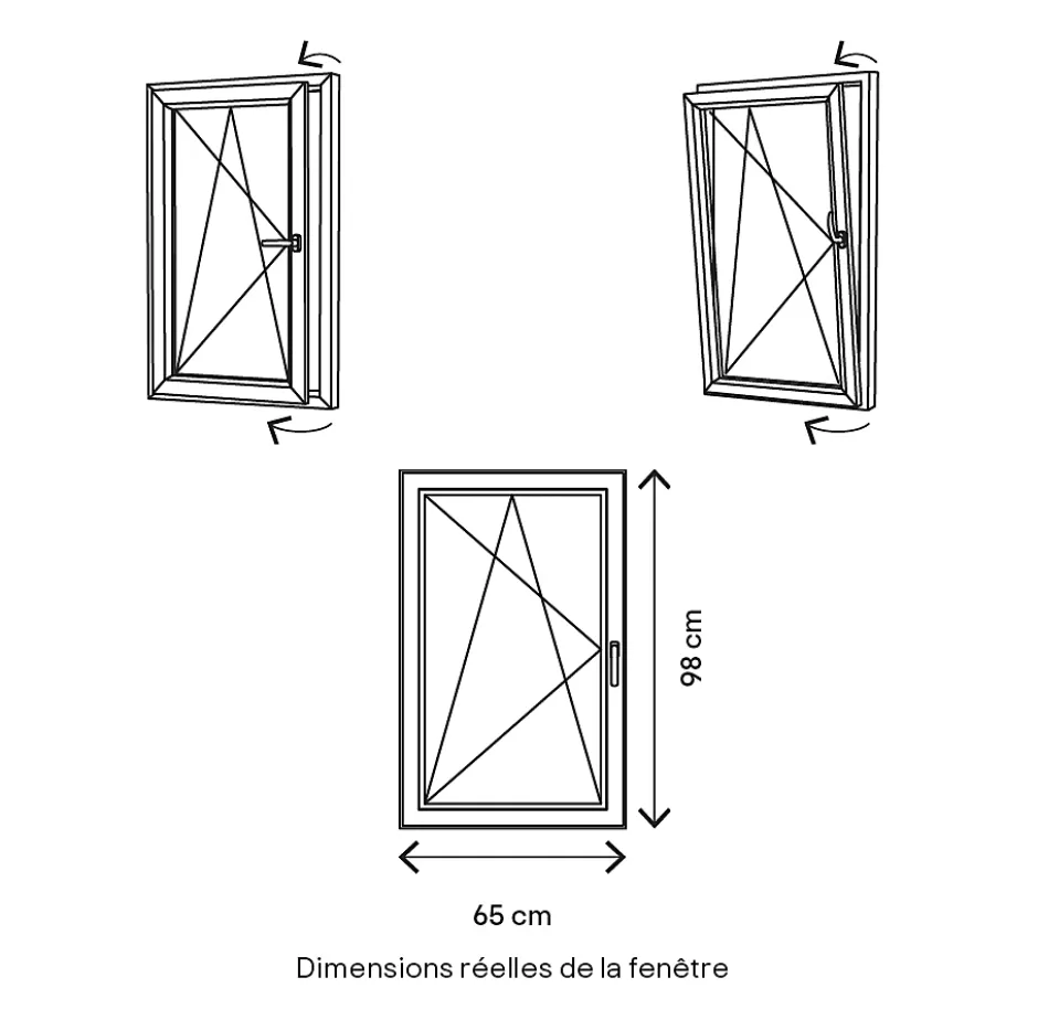 Fenêtre 1 vantail oscillo-battante, tirant gauche double vitrage en PVC blanc l.65 x H.98 cm-GoodHome Sale