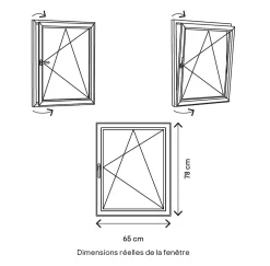 GoodHome Fenêtre 1 vantail oscillo-battante, tirant droit double vitrage en PVC blanc l.65 x H.78 cm