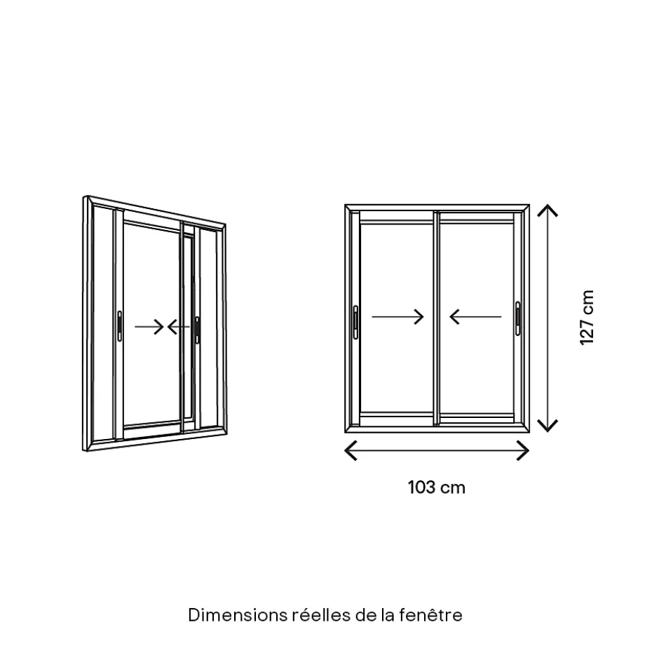 GoodHome Fenêtre 2 vantaux coulissante double vitrage en aluminium gris l.103 x H.127 cm