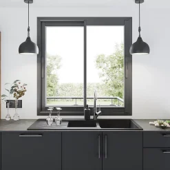 GoodHome Fenêtre 2 vantaux coulissante double vitrage en aluminium gris l.123 x H.137 cm