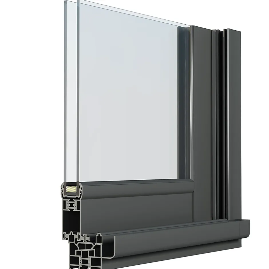 GoodHome Fenêtre 2 vantaux coulissante double vitrage en aluminium gris l.123 x H.137 cm