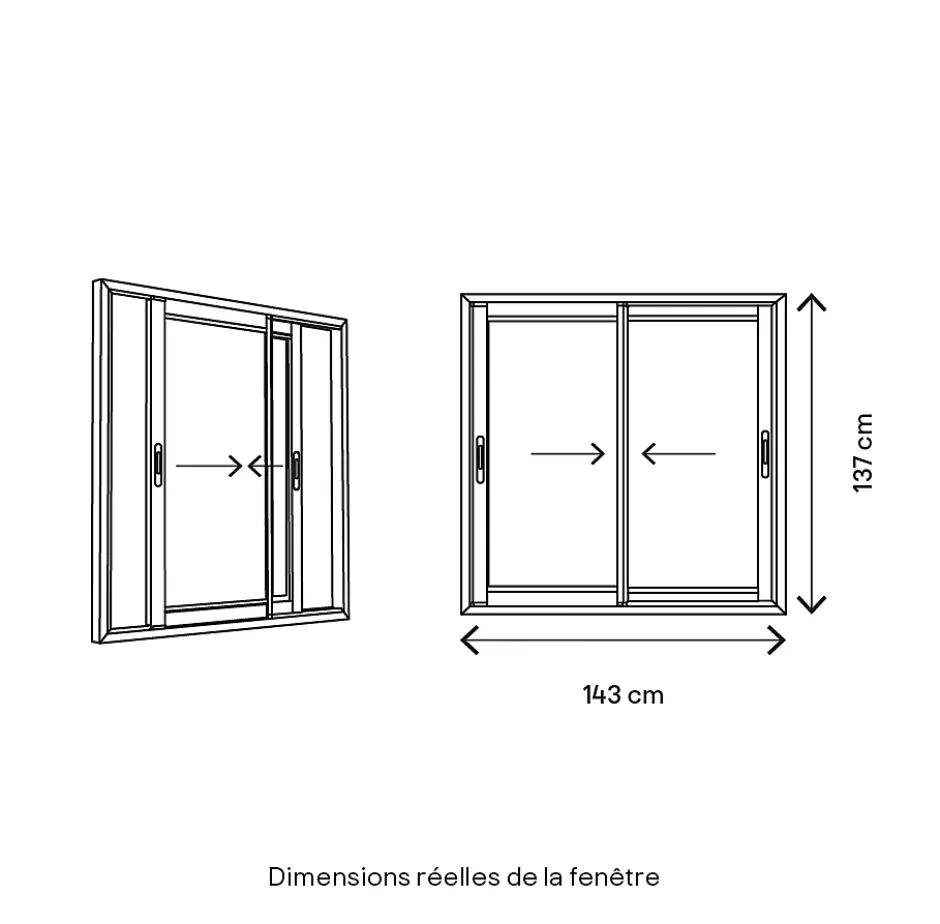 GoodHome Fenêtre 2 vantaux coulissante double vitrage en aluminium blanc l.143 x H.137 cm