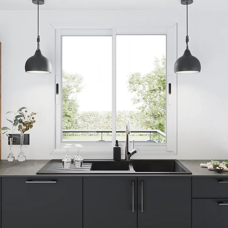 Fenêtre 2 vantaux coulissante double vitrage en aluminium blanc l.103 x H.127 cm-GoodHome Clearance