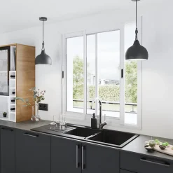 Fenêtre 2 vantaux coulissante double vitrage en aluminium blanc l.123 x H.137 cm-GoodHome