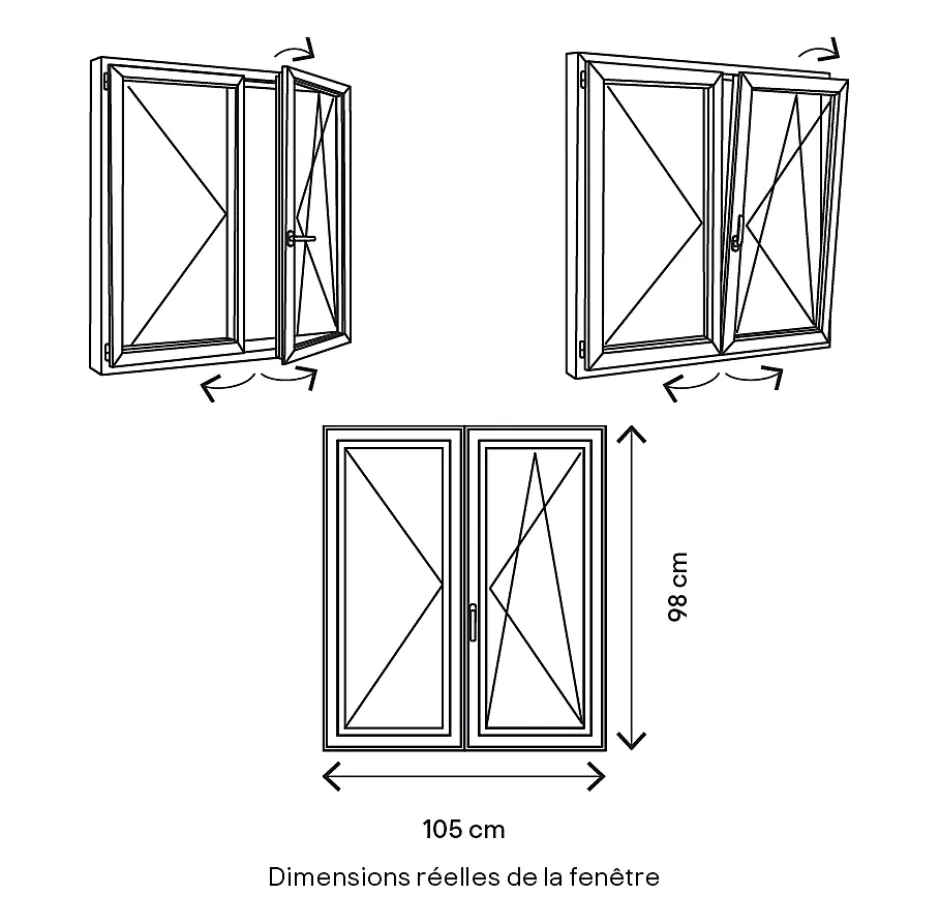 GoodHome Fenêtre 2 vantaux oscillo-battante, tirant droit double vitrage en PVC blanc l.105 x H.98 cm