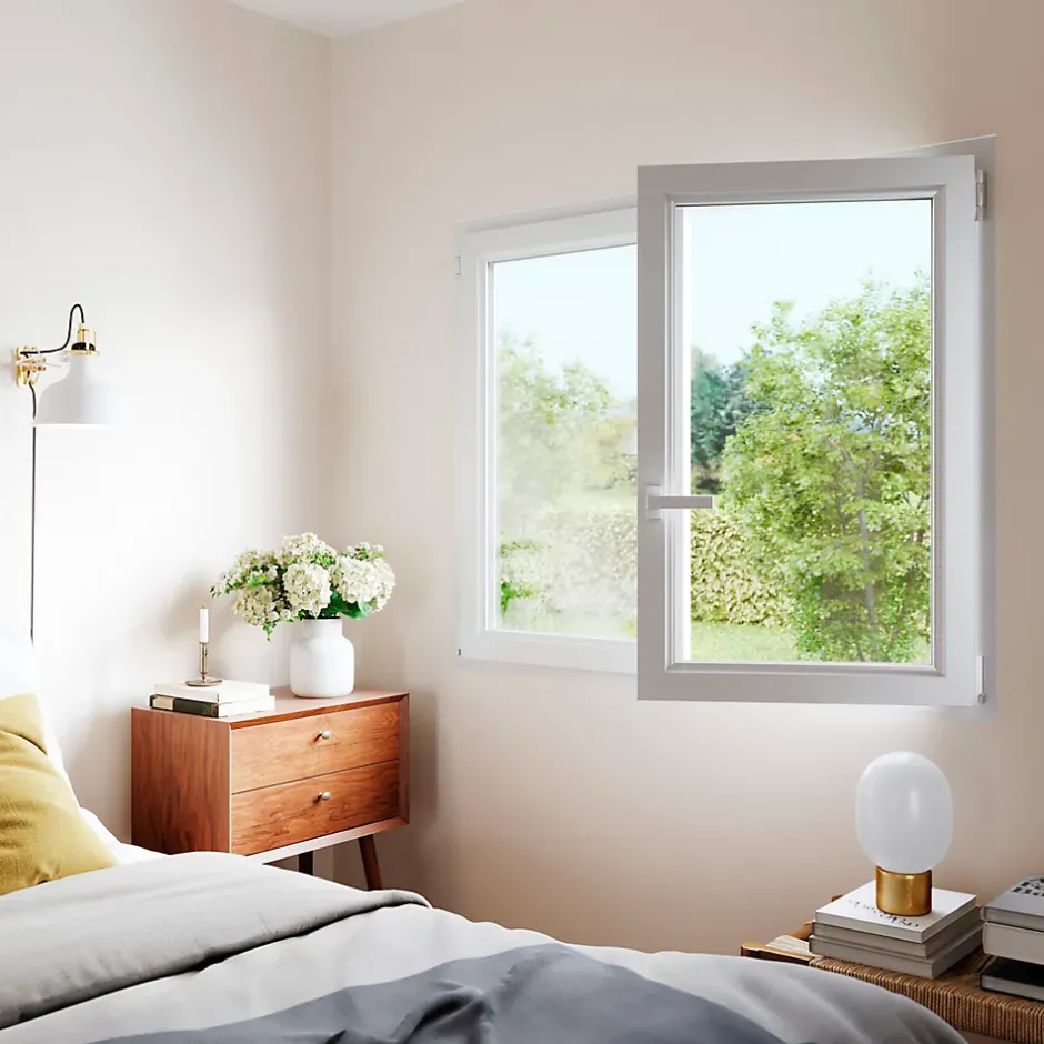 GoodHome Fenêtre 2 vantaux oscillo-battante, tirant droit double vitrage en PVC blanc l.105 x H.158 cm