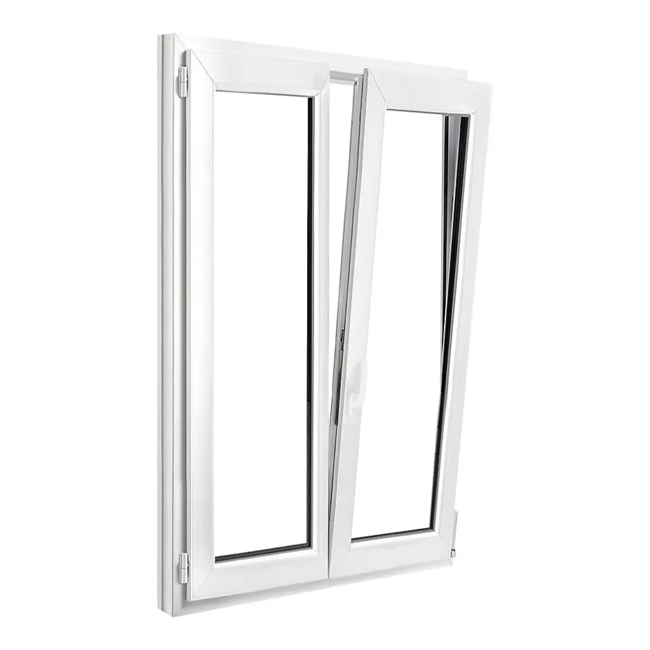 GoodHome Fenêtre 2 vantaux oscillo-battante, tirant droit double vitrage en PVC blanc l.105 x H.158 cm