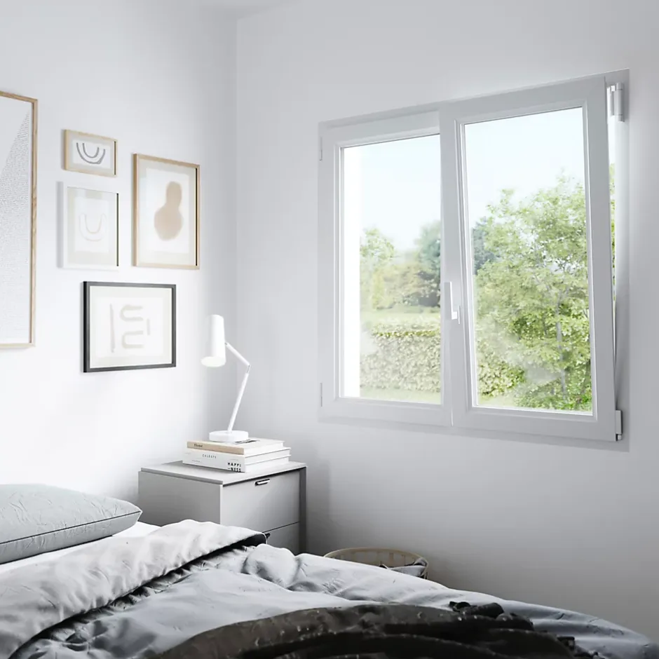 GoodHome Fenêtre 2 vantaux oscillo-battante, tirant droit double vitrage en PVC blanc l.105 x H.158 cm