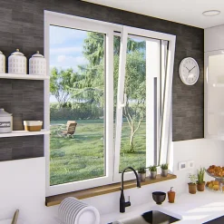 GoodHome Fenêtre 2 vantaux oscillo-battante, tirant droit double vitrage en aluminium blanc l.123 x H.117 cm