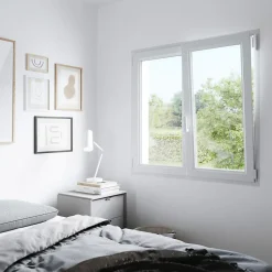 GoodHome Fenêtre 2 vantaux oscillo-battante, tirant droit double vitrage en PVC blanc l.125 x H.148 cm