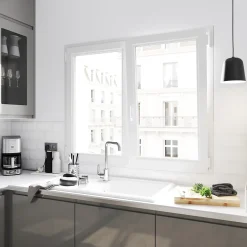 Fenêtre 2 vantaux oscillo-battante, tirant droit double vitrage en PVC blanc l.145 x H.128 cm-GoodHome Hot