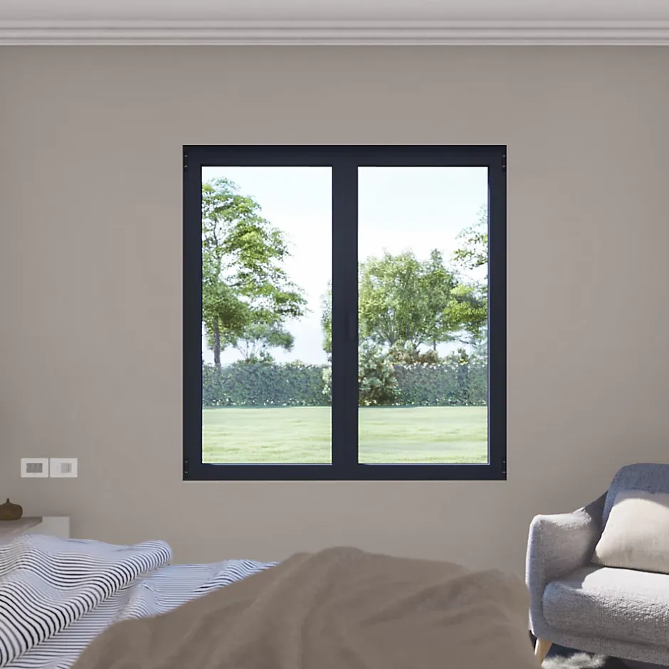 GoodHome Fenêtre 2 vantaux oscillo-battante, tirant droit double vitrage en aluminium gris l.103 x H.107 cm