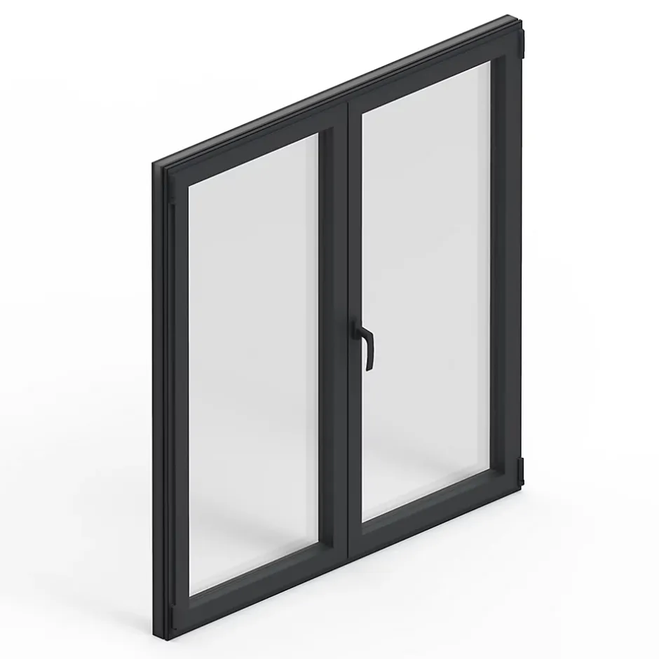 GoodHome Fenêtre 2 vantaux oscillo-battante, tirant droit double vitrage en aluminium gris l.103 x H.107 cm