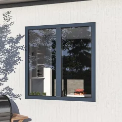 GoodHome Fenêtre 2 vantaux oscillo-battante, tirant droit double vitrage en aluminium gris l.103 x H.107 cm