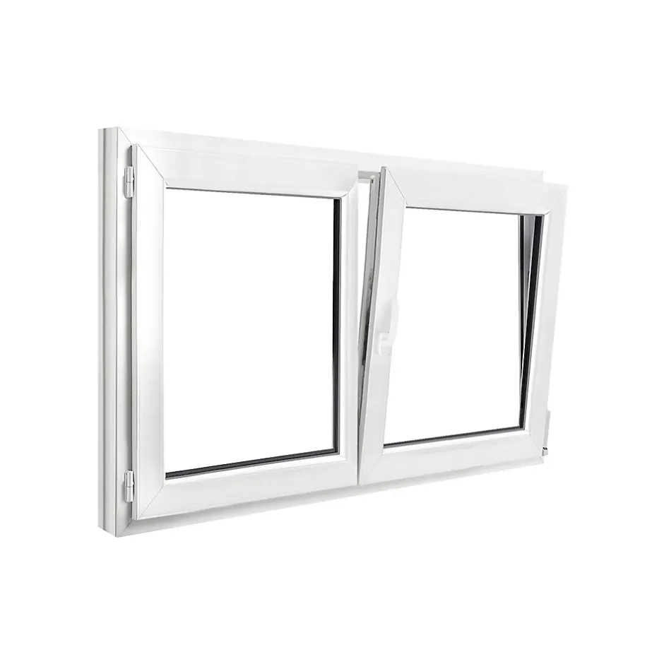 GoodHome Fenêtre 2 vantaux oscillo-battante, tirant droit double vitrage en PVC blanc l.145 x H.98 cm