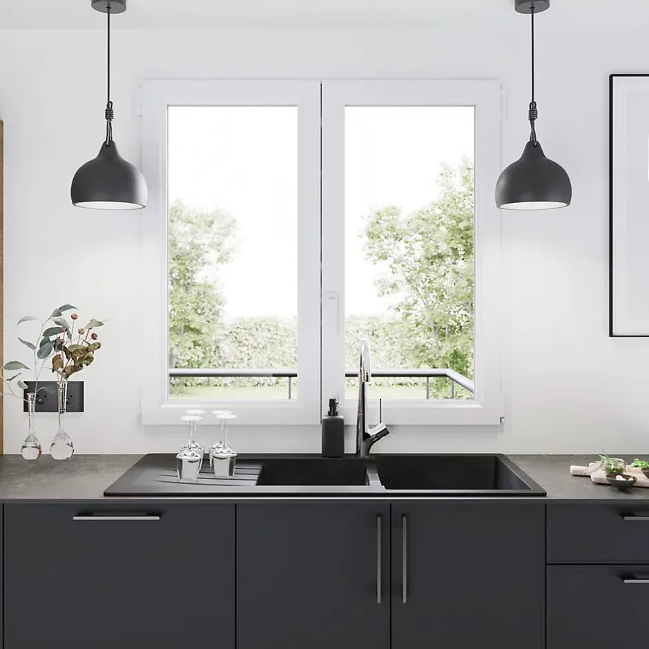 Fenêtre 2 vantaux oscillo-battante, tirant droit double vitrage en PVC blanc l.85 x H.128 cm-GoodHome Hot