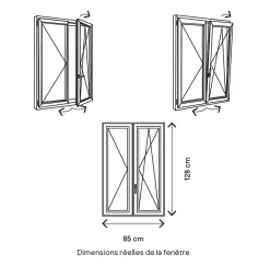 Fenêtre 2 vantaux oscillo-battante, tirant droit double vitrage en PVC blanc l.85 x H.128 cm-GoodHome Hot