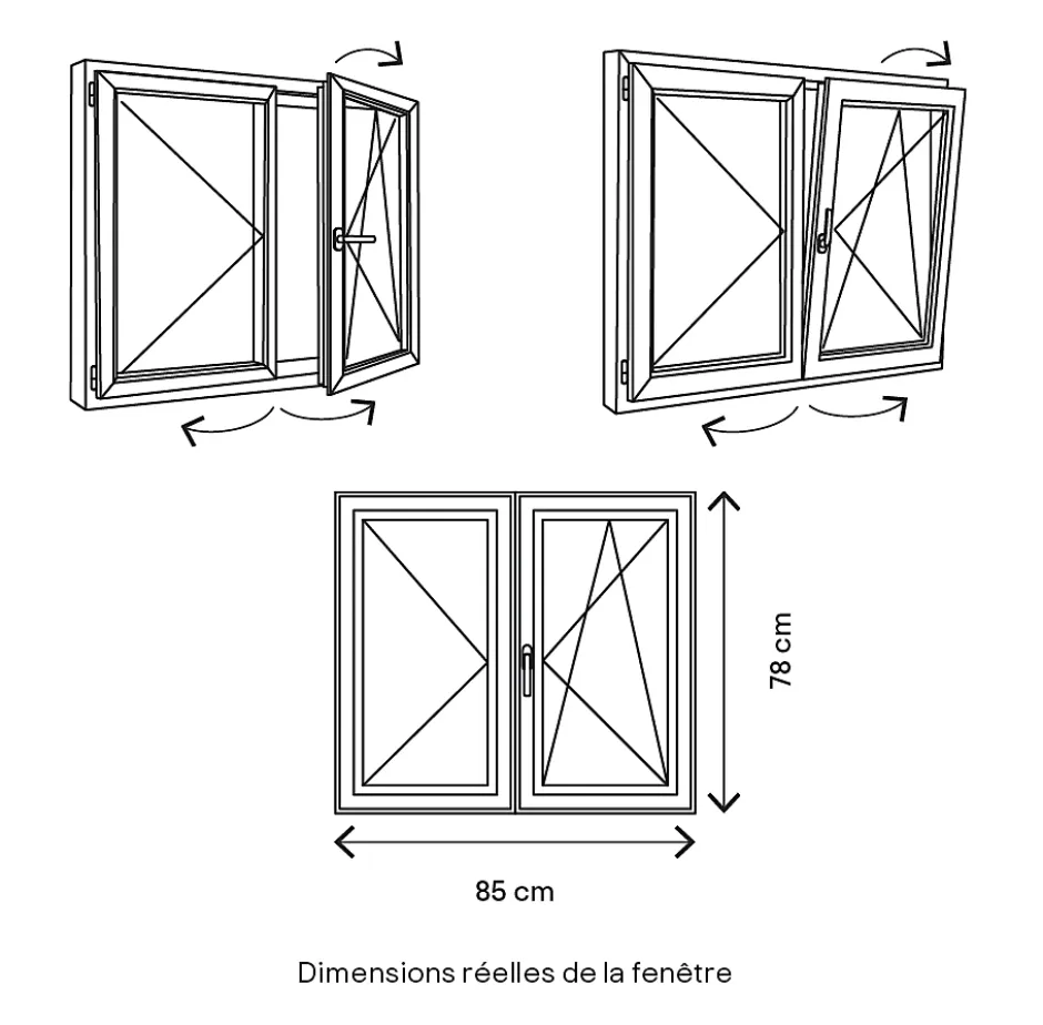 Fenêtre 2 vantaux oscillo-battante, tirant droit double vitrage en PVC blanc l.85 x H.78 cm-GoodHome New