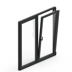 GoodHome Fenêtre 2 vantaux oscillo-battante, tirant droit double vitrage en aluminium gris l.123 x H.127 cm