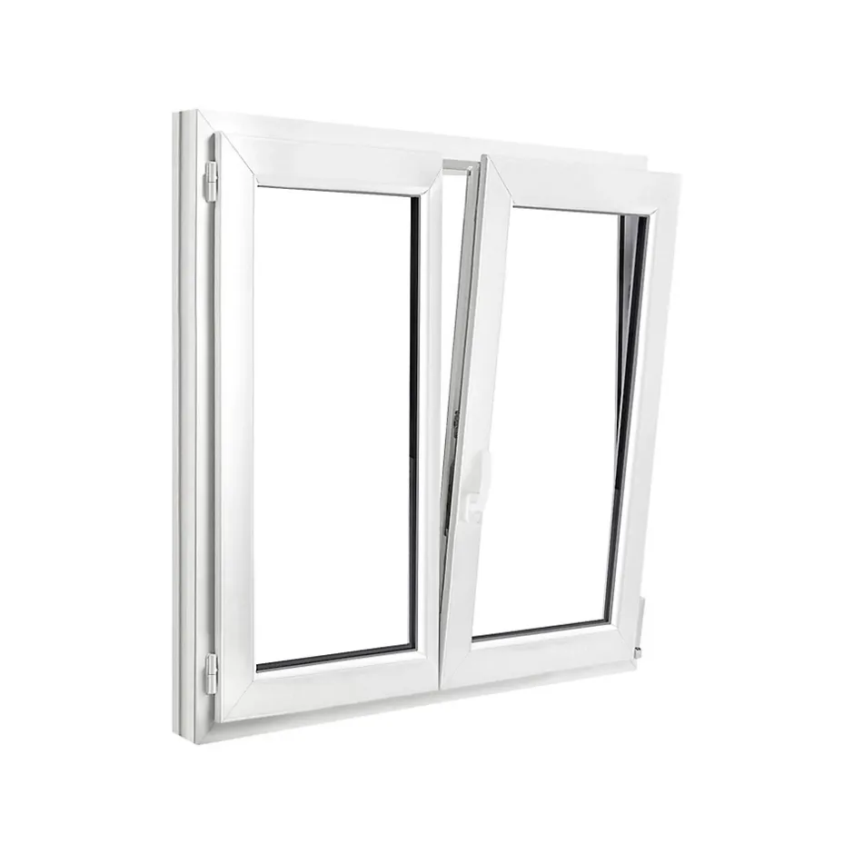 GoodHome Fenêtre 2 vantaux oscillo-battante, tirant droit double vitrage en PVC blanc l.105 x H.128 cm