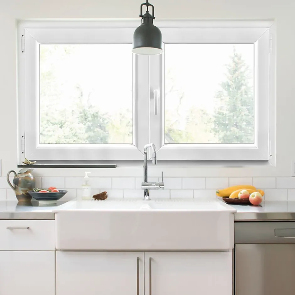 GoodHome Fenêtre 2 vantaux oscillo-battante, tirant droit double vitrage en PVC blanc l.145 x H.78 cm