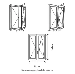 Fenêtre 2 vantaux oscillo-battante, tirant droit double vitrage en PVC blanc l.95 x H.148 cm-GoodHome