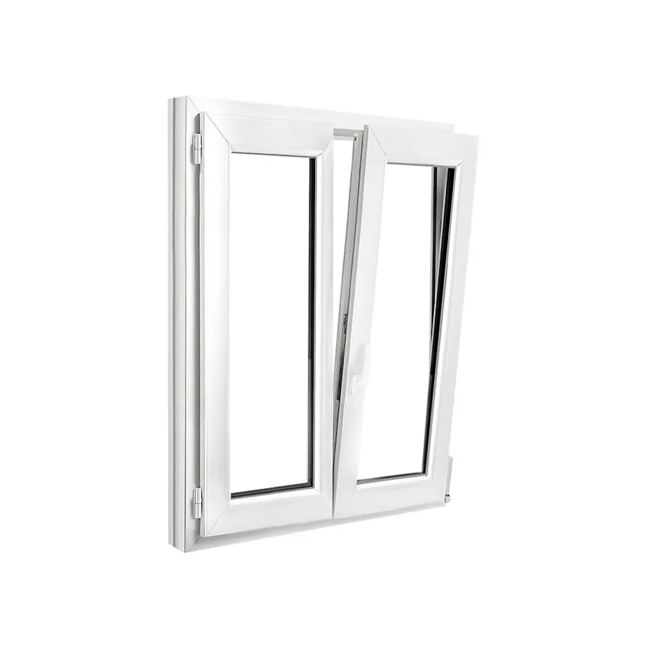 Fenêtre 2 vantaux oscillo-battante, tirant droit double vitrage en PVC blanc l.85 x H.118 cm-GoodHome Sale