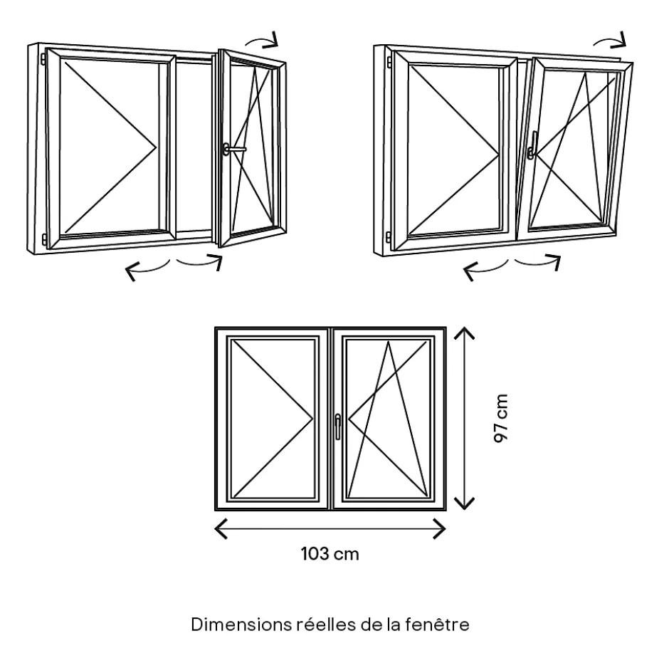 GoodHome Fenêtre 2 vantaux oscillo-battante, tirant droit double vitrage en aluminium blanc l.103 x H.97 cm