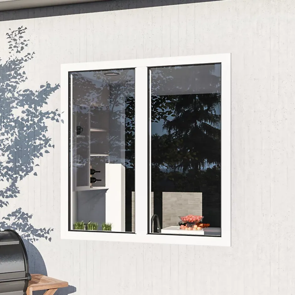 GoodHome Fenêtre 2 vantaux oscillo-battante, tirant droit double vitrage en aluminium blanc l.103 x H.97 cm