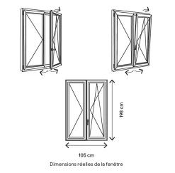 Fenêtre 2 vantaux oscillo-battante, tirant droit double vitrage en PVC blanc l.105 x H.198 cm-GoodHome Discount