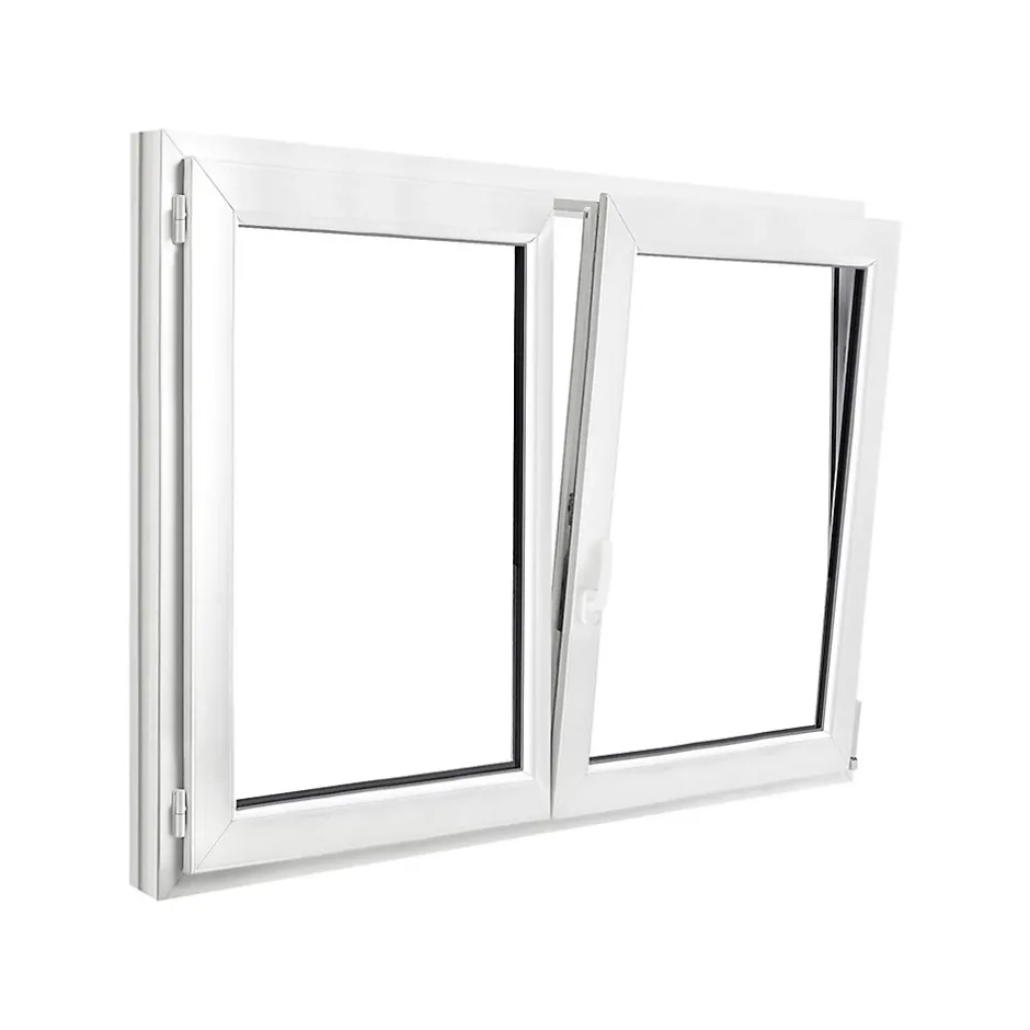 GoodHome Fenêtre 2 vantaux oscillo-battante, tirant droit double vitrage en PVC blanc l.145 x H.118 cm