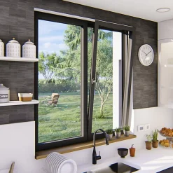 Fenêtre 2 vantaux oscillo-battante, tirant droit double vitrage en aluminium gris l.103 x H.117 cm-GoodHome Best