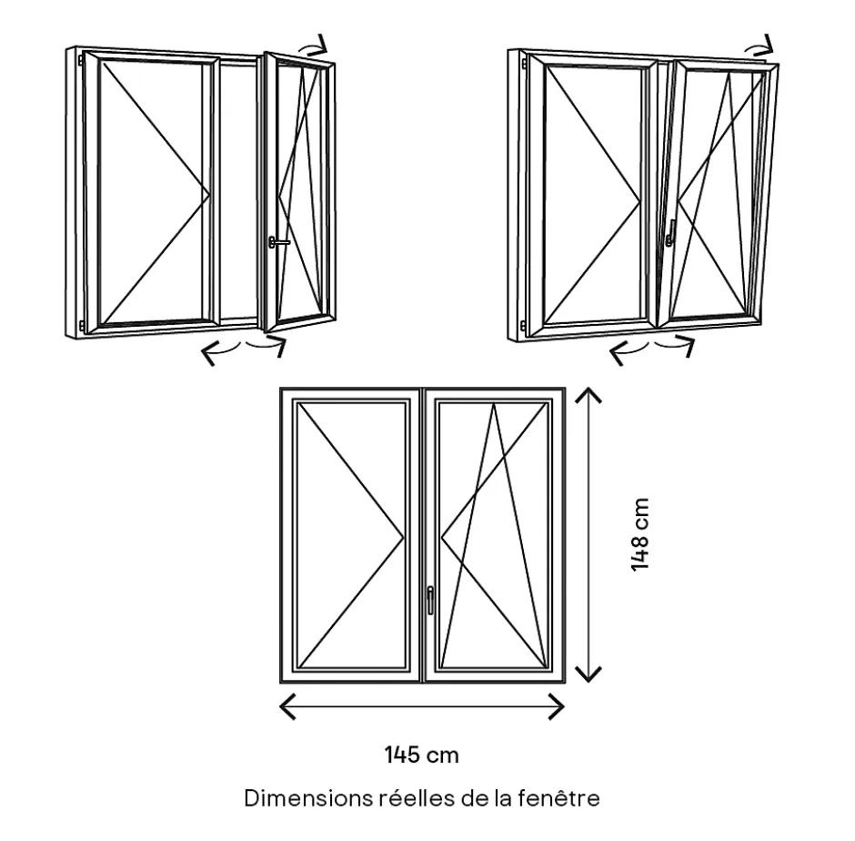 Fenêtre 2 vantaux oscillo-battante, tirant droit double vitrage en PVC blanc l.145 x H.148 cm-GoodHome Clearance