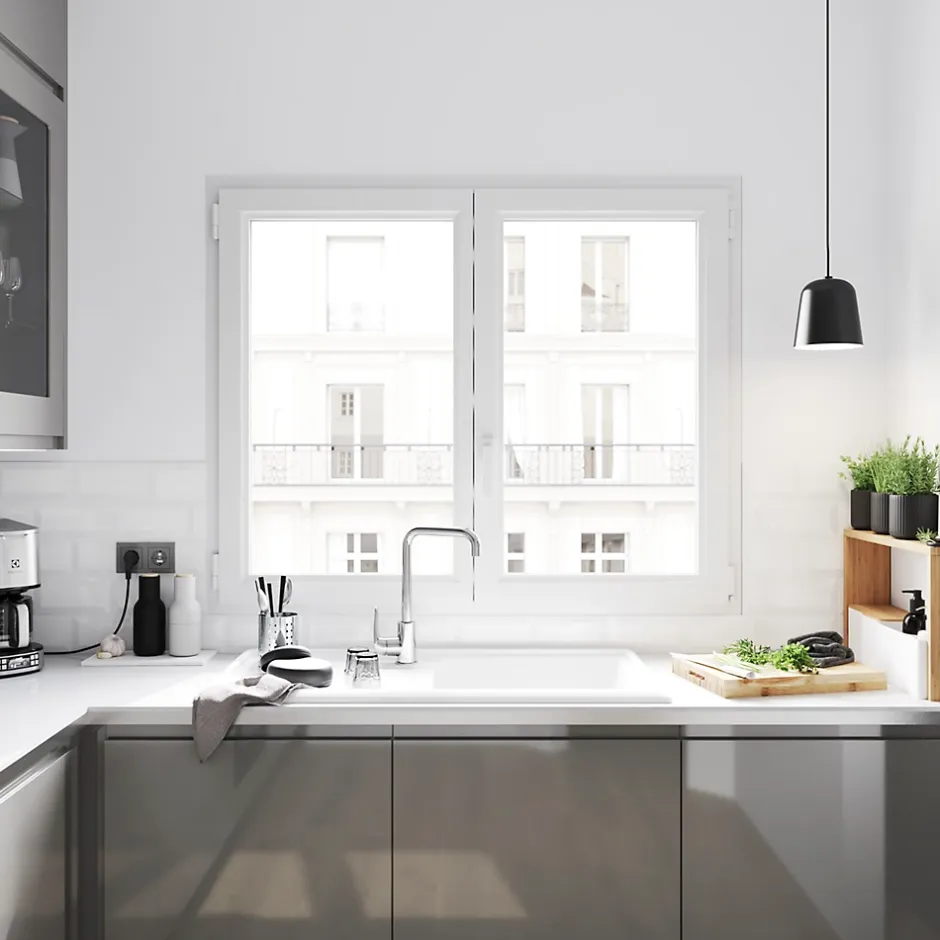 Fenêtre 2 vantaux oscillo-battante, tirant droit double vitrage en PVC blanc l.145 x H.148 cm-GoodHome Clearance